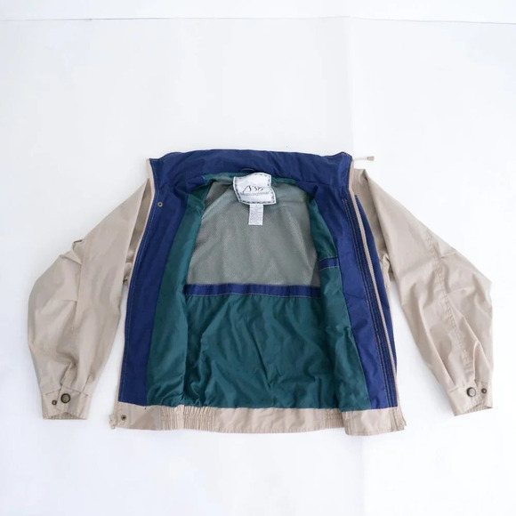 Vintage Munsingwear Tan & Navy Zip Up with Hidden Hood Utility Jacket Size Small - Picture 11 of 11